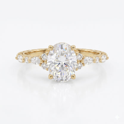 1.25 ct Oval Lab Grown Diamond Engagement Ring • Rose Gold Cluster Bridal Ring
