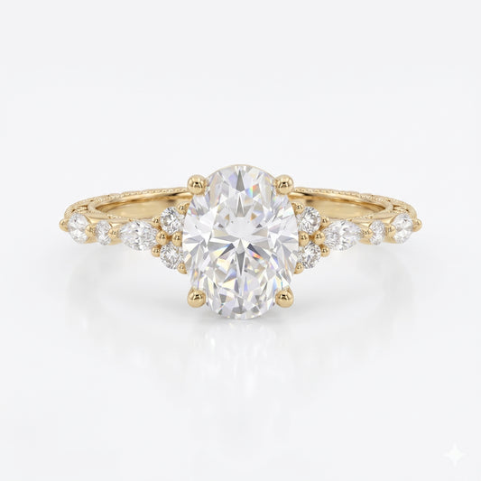 1.25 ct Oval Lab Grown Diamond Engagement Ring • Rose Gold Cluster Bridal Ring