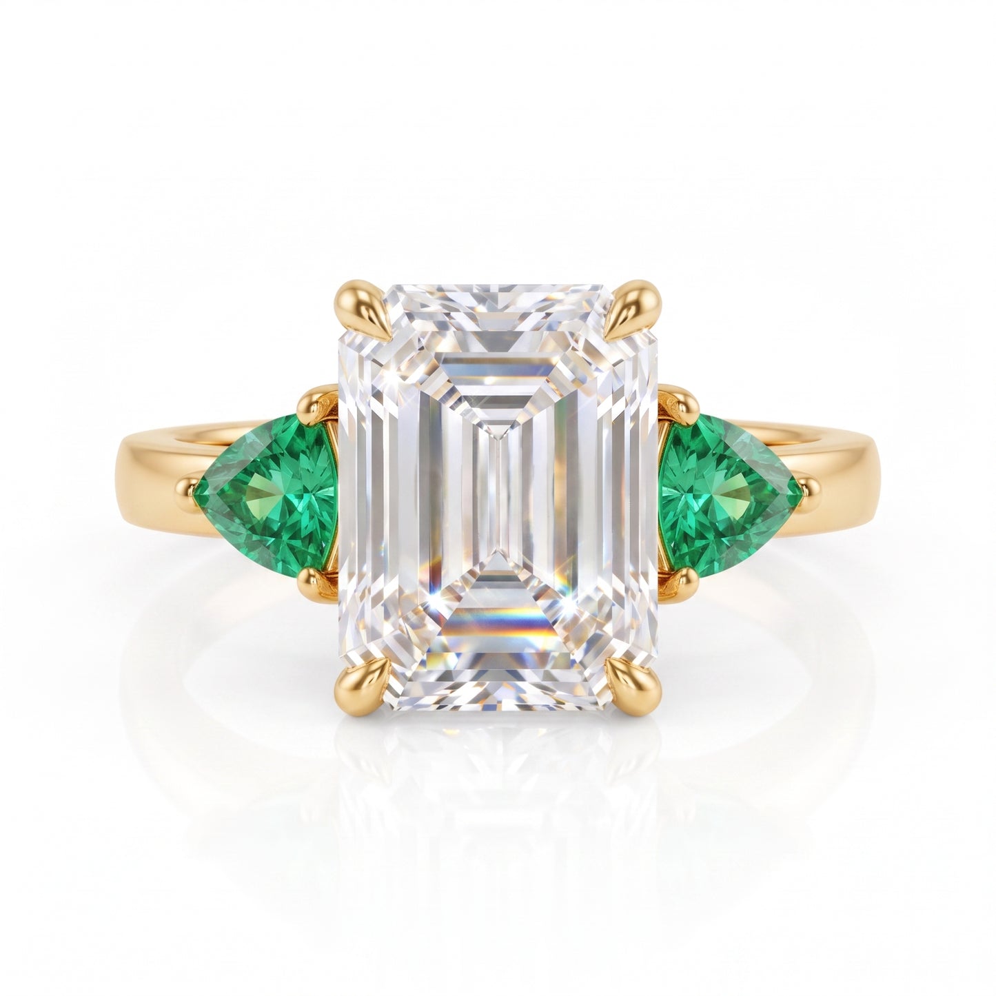 3.00ct Three Stone Emerald Cut Lab-Grown Engagement Ring