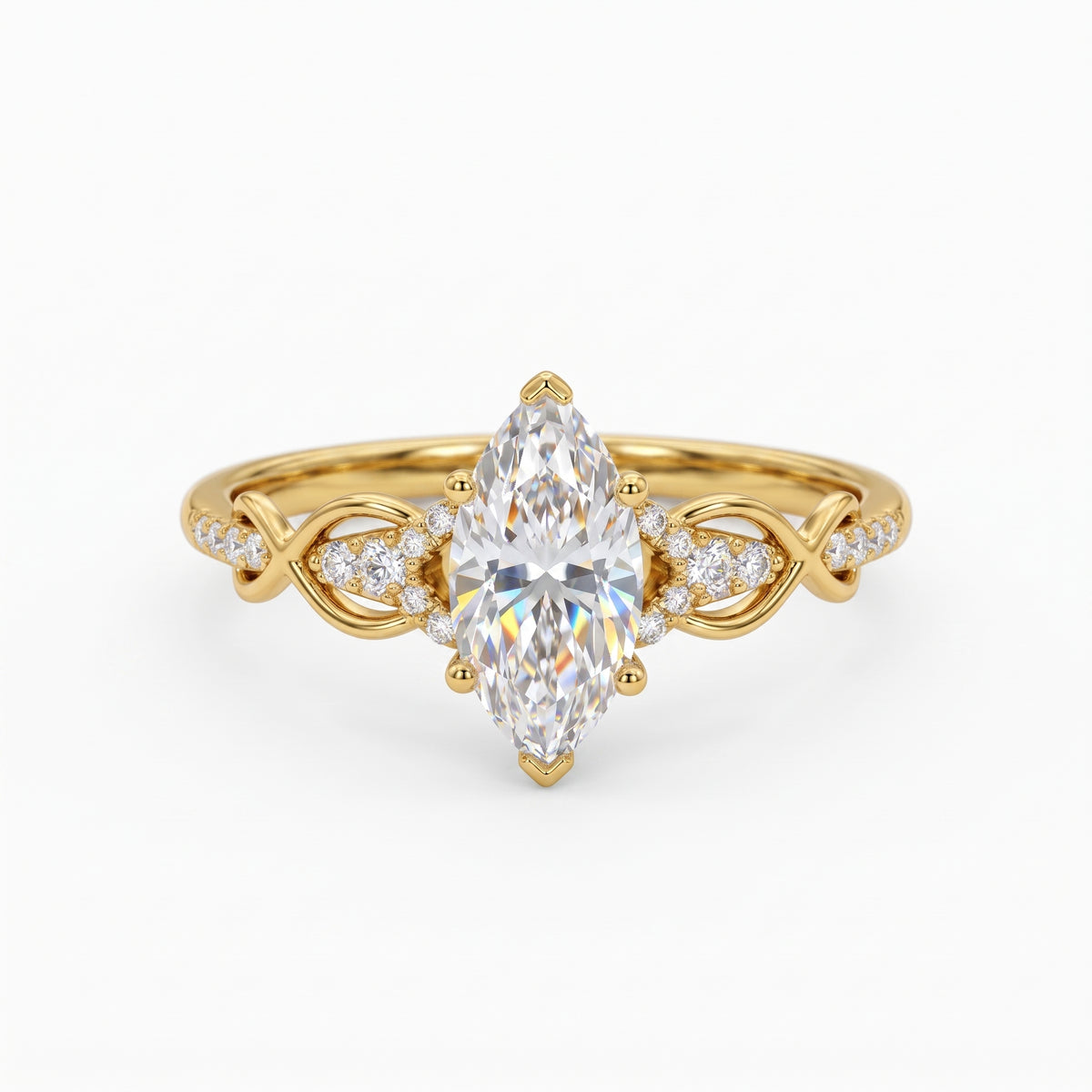 1.00ct Marquise Lab Grown Diamond Engagement Ring • Vintage Twist White Gold Ring