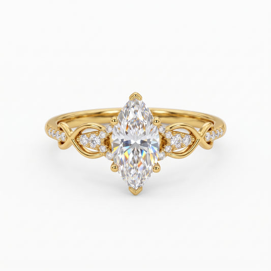 1.00ct Marquise Lab Grown Diamond Engagement Ring • Vintage Twist White Gold Ring