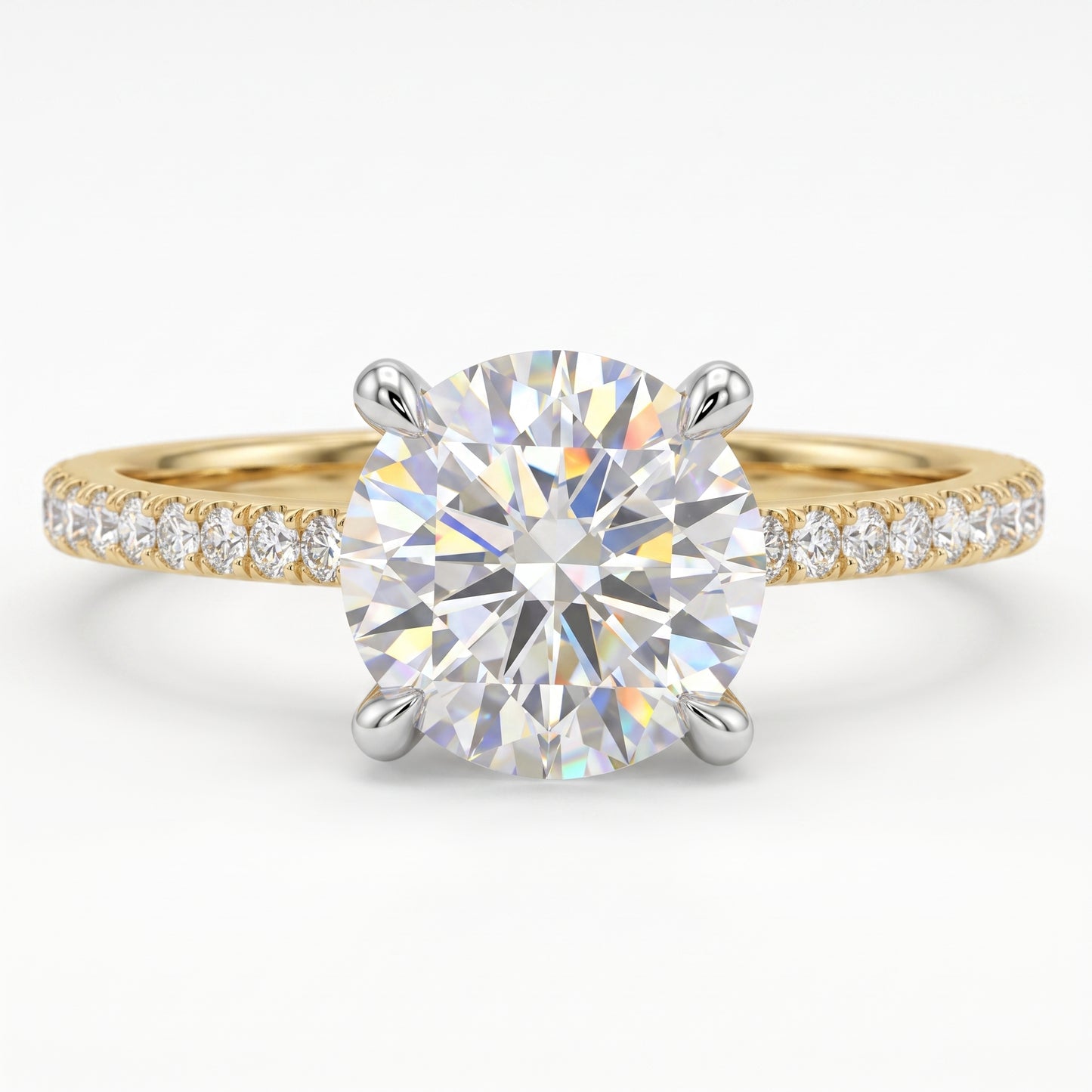2CT Round Lab Grown Diamond Engagement Ring • Vintage White Gold Half Eternity Diamond Ring