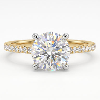 2CT Round Lab Grown Diamond Engagement Ring • Vintage White Gold Half Eternity Diamond Ring