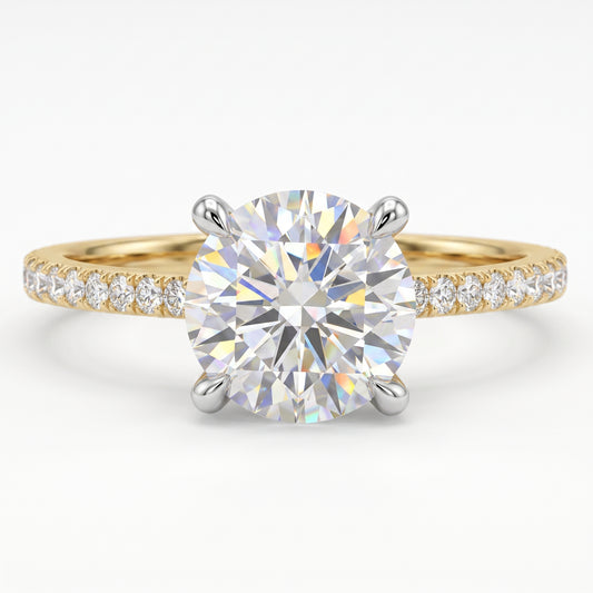 2CT Round Lab Grown Diamond Engagement Ring • Vintage White Gold Half Eternity Diamond Ring