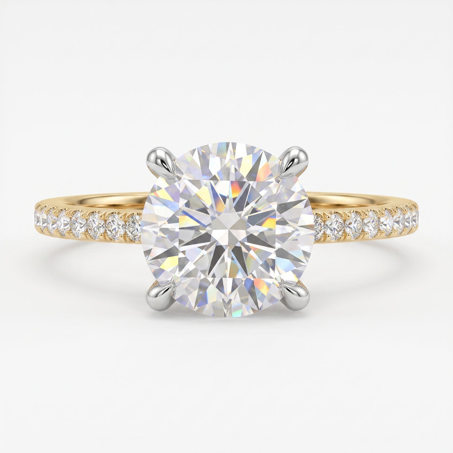 2CT Round Lab Grown Diamond Engagement Ring • Vintage White Gold Half Eternity Diamond Ring