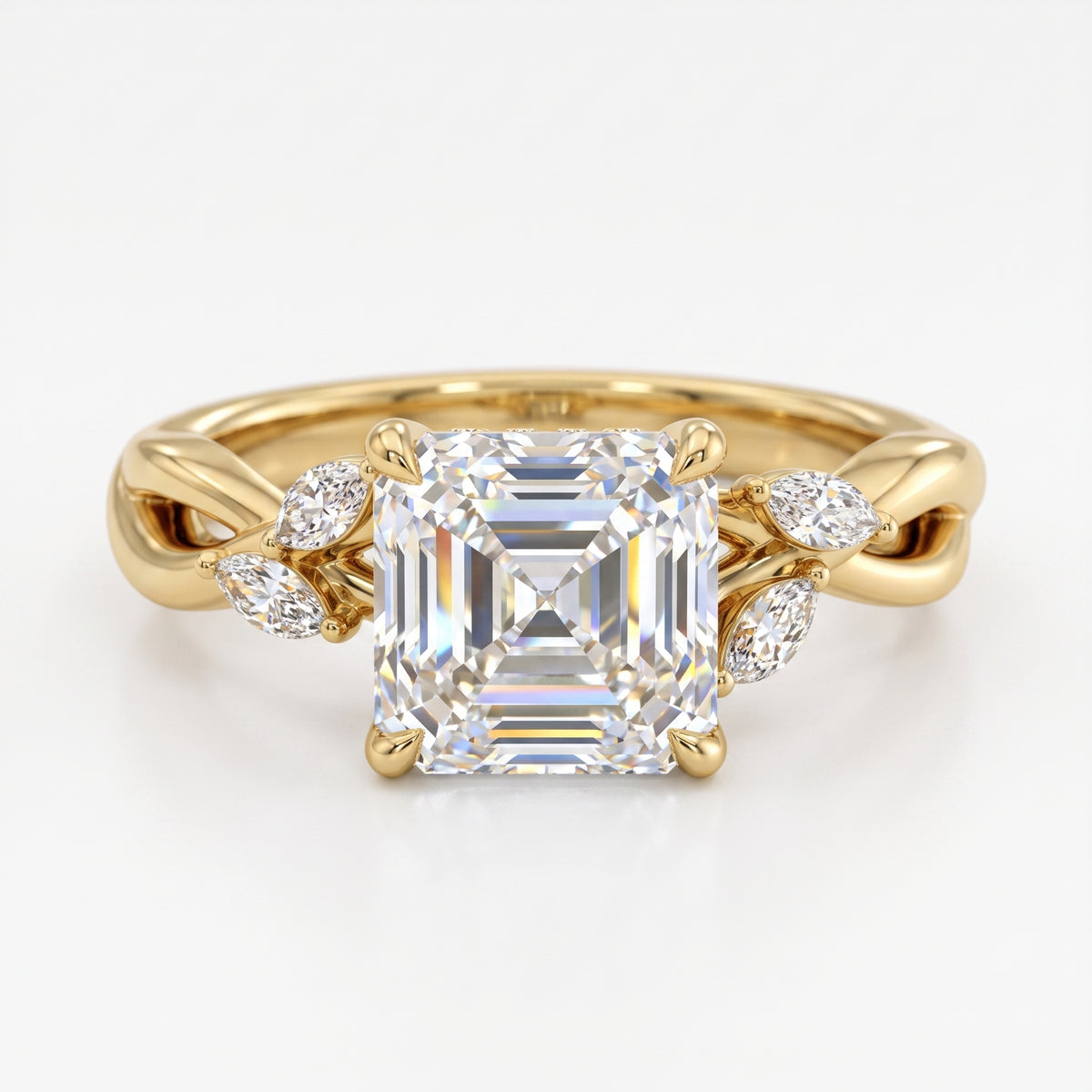 1. 1/5 Carat Asscher Cut Lab Grown Diamond Unique Twig and Leaf Ring