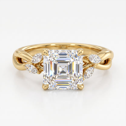 1. 1/5 Carat Asscher Cut Lab Grown Diamond Unique Twig and Leaf Ring