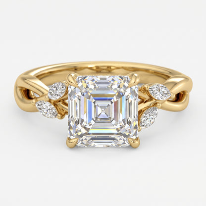 1. 1/5 Carat Asscher Cut Lab Grown Diamond Unique Twig and Leaf Ring