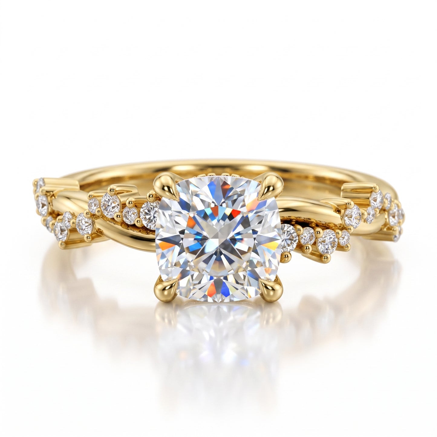 1.25ct Cushion Cut Lab Grown Diamond Solitaire Engagement Ring,Twisted Band