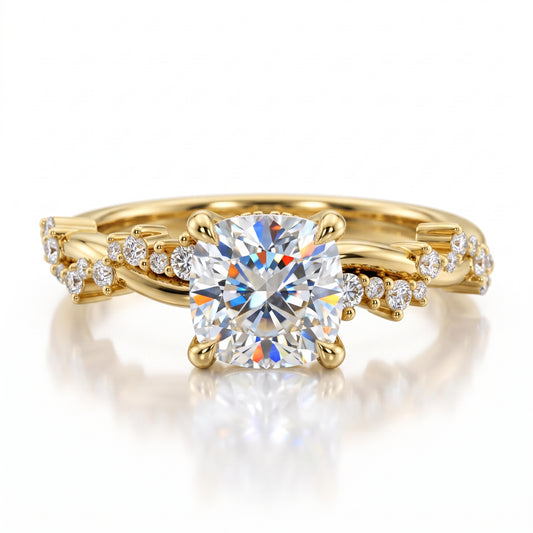1.25ct Cushion Cut Lab Grown Diamond Solitaire Engagement Ring,Twisted Band