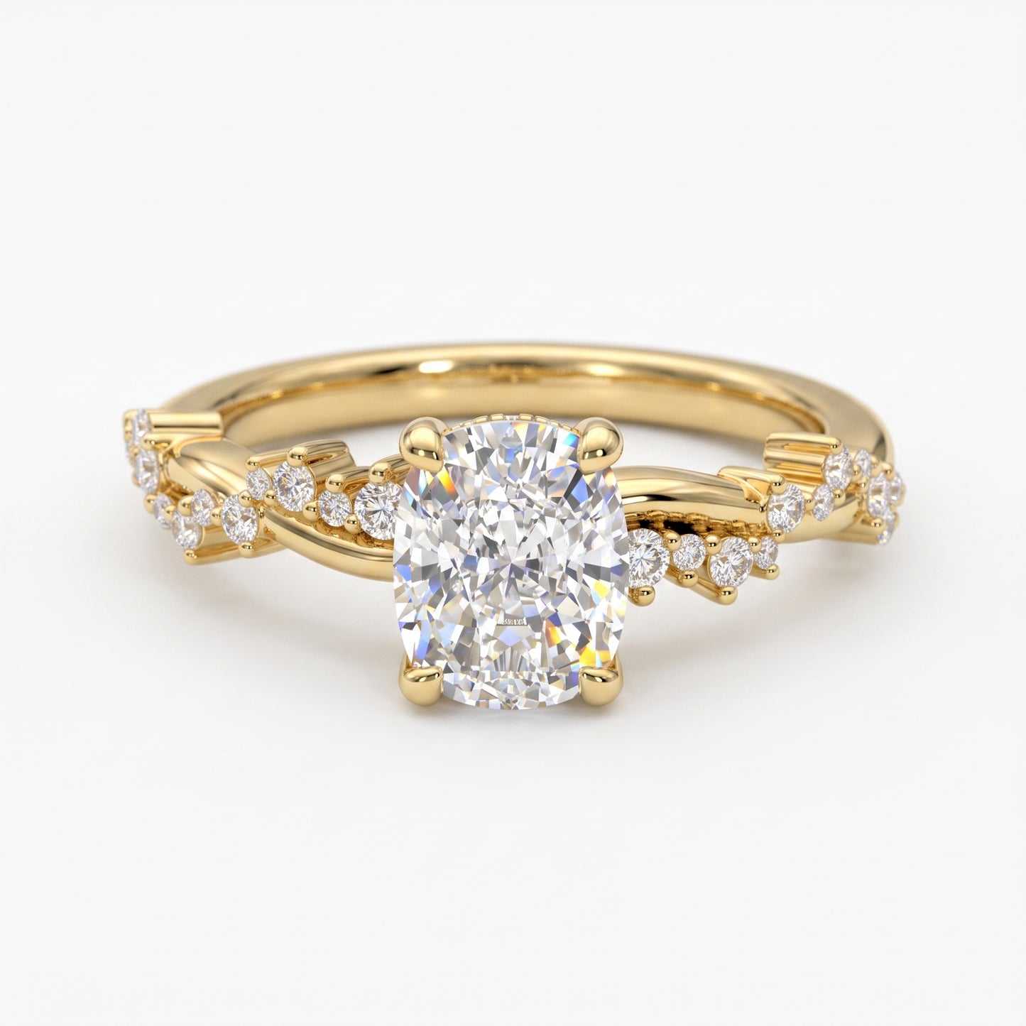 1.650 ct Elongated Cushion Cut Lab Grown Diamond Solitaire Twisted Pave Band Ring