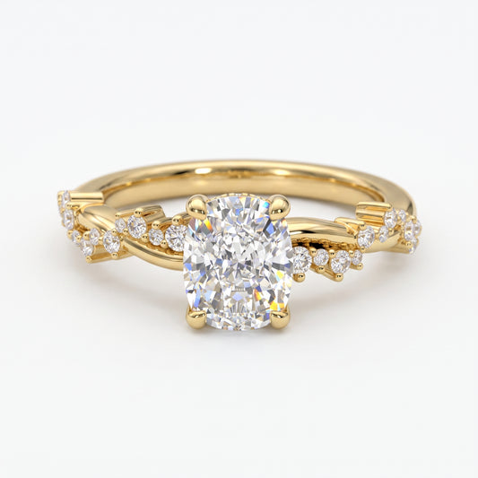 1.650 ct Elongated Cushion Cut Lab Grown Diamond Solitaire Twisted Pave Band Ring