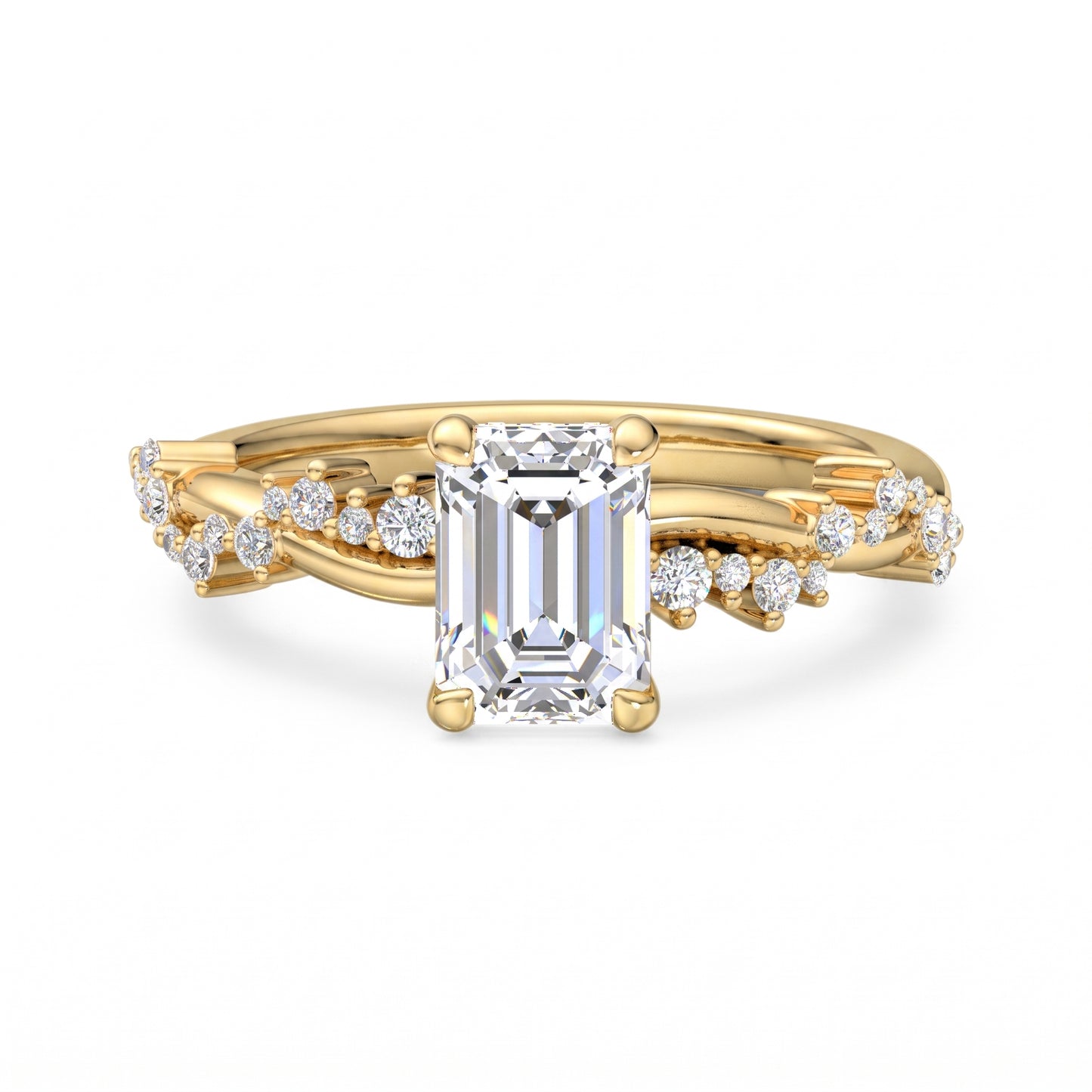 1.50ct Emerald cut  Lab Grown Diamond Twisted Pave Engagement Ring