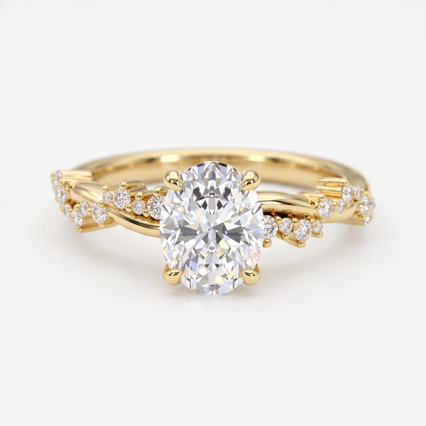1.5 CT Oval cut Lab Grown Diamond Twig and Leaf Engagement ring for Women