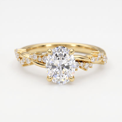 1.5 CT Oval cut Lab Grown Diamond Twig and Leaf Engagement ring for Women