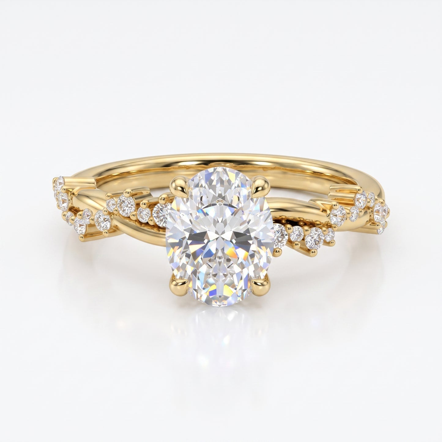 1.5 CT Oval cut Lab Grown Diamond Twig and Leaf Engagement ring for Women