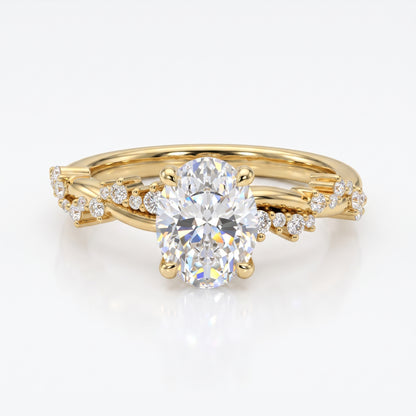 1.5 CT Oval cut Lab Grown Diamond Twig and Leaf Engagement ring for Women