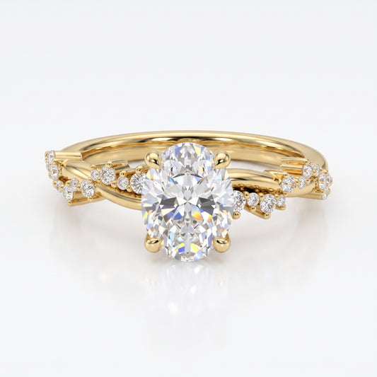1.5 CT Oval cut Lab Grown Diamond Twig and Leaf Engagement ring for Women