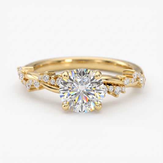 1.50CT Round Cut Lab Grown Diamond Solitaire Twig Engagement Ring