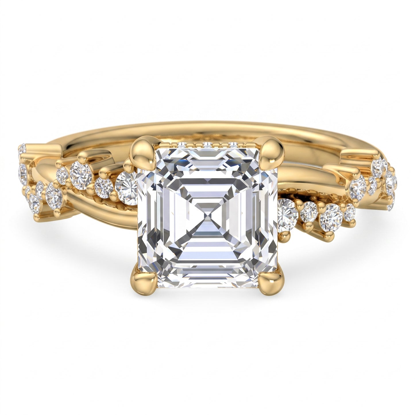 1. 1/4 Carat Asscher Cut Lab Grown Diamond Unique Twig and Leaf Ring