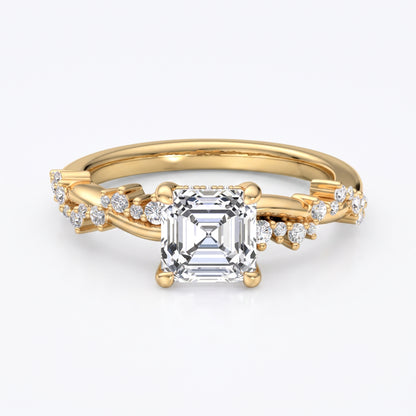 1. 1/4 Carat Asscher Cut Lab Grown Diamond Unique Twig and Leaf Ring