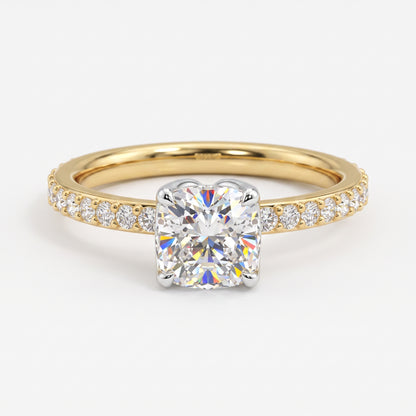1. 1/4ct Cushion Cut Lab Grown Diamond Solitaire Engagement Ring, Pave Wedding Ring