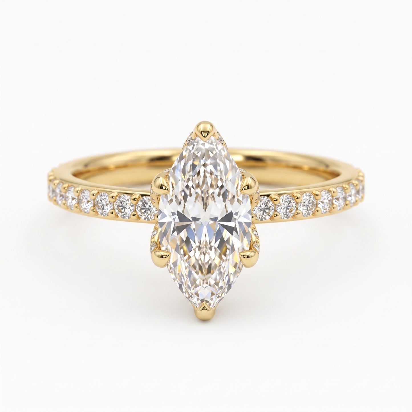 1.650 ct Marquise Cut  Lab Grown Diamond Solitaire Engagement Ring, Pave Wedding Ring