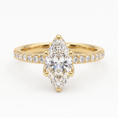 1.650 ct Marquise Cut  Lab Grown Diamond Solitaire Engagement Ring, Pave Wedding Ring