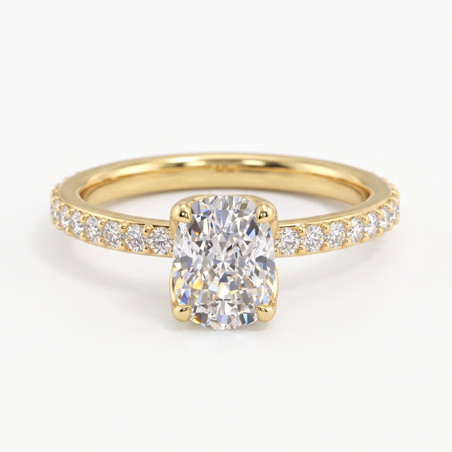 1. 5/8 ct Elongated Cushion Cut Lab Grown Diamond Solitaire Engagement Ring, Pave Wedding Ring