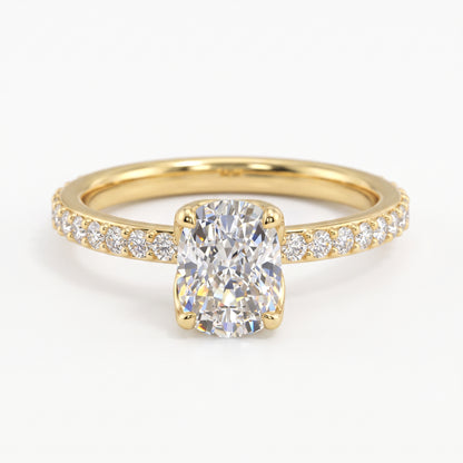 1. 5/8 ct Elongated Cushion Cut Lab Grown Diamond Solitaire Engagement Ring, Pave Wedding Ring
