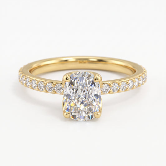 1. 5/8 ct Elongated Cushion Cut Lab Grown Diamond Solitaire Engagement Ring, Pave Wedding Ring