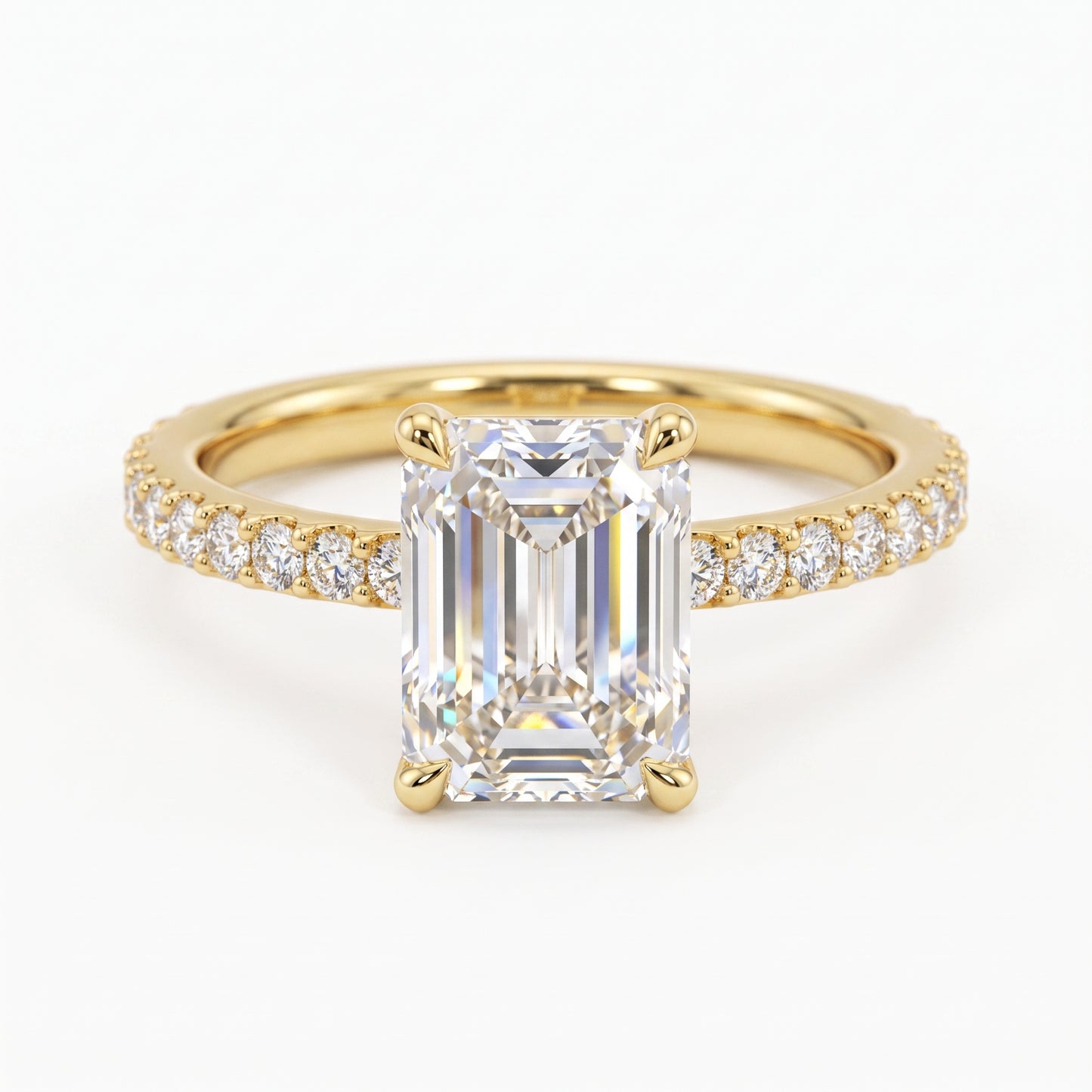 2.0ct Emerald cut  Lab Grown Diamond Solitaire Engagement Ring with Hidden Halo Pave Setting