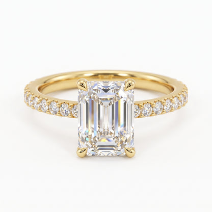 2.0ct Emerald cut  Lab Grown Diamond Solitaire Engagement Ring with Hidden Halo Pave Setting
