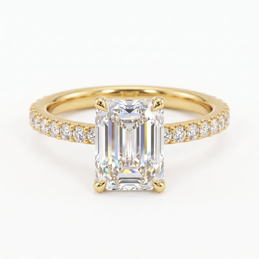 2.0ct Emerald cut  Lab Grown Diamond Solitaire Engagement Ring with Hidden Halo Pave Setting