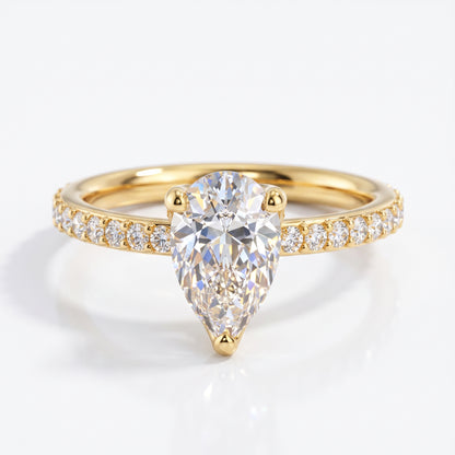 1.50ct Pear Cut Solitaire Engagement Ring with Hidden Halo Pave Setting