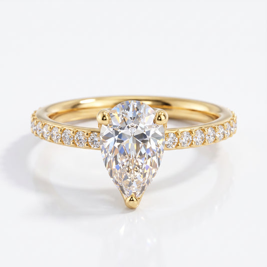 1.50ct Pear Cut Solitaire Engagement Ring with Hidden Halo Pave Setting