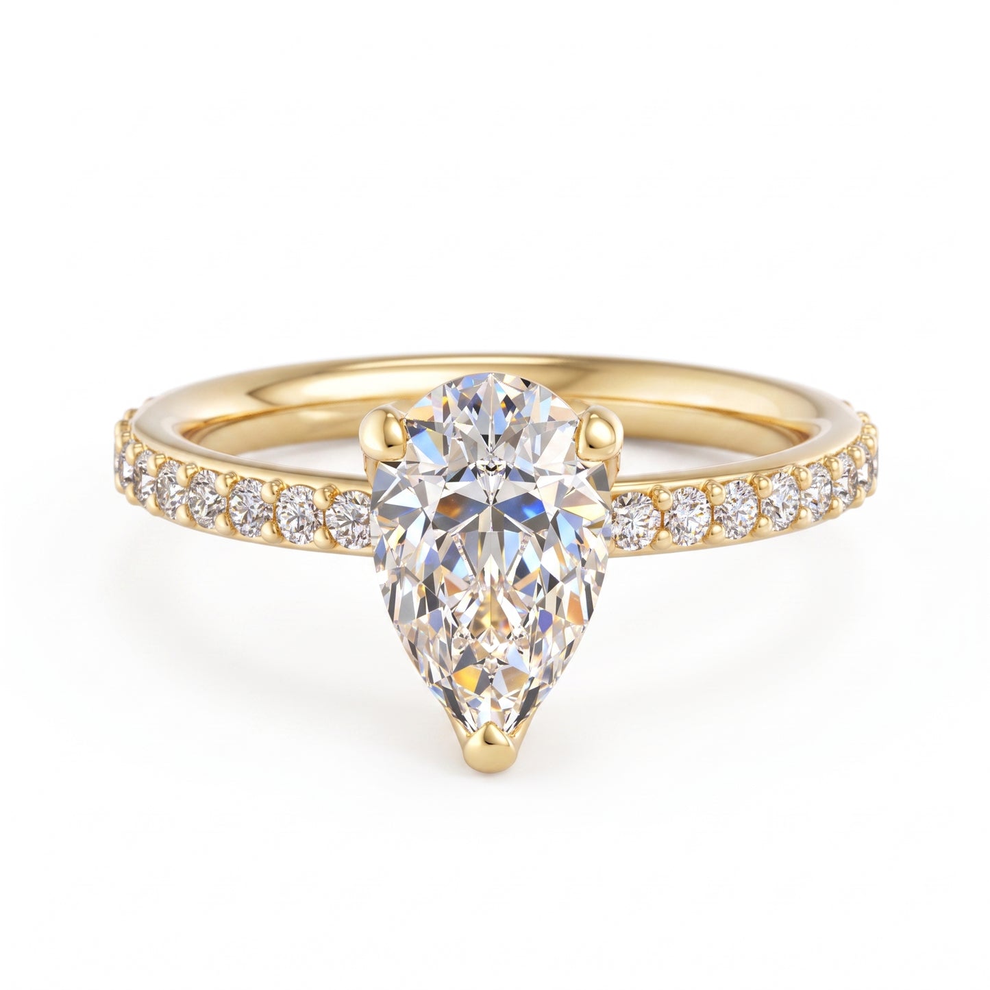 1.50ct Pear Cut Solitaire Engagement Ring with Hidden Halo Pave Setting