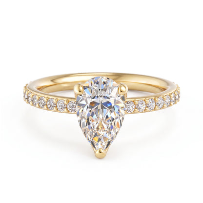 1.50ct Pear Cut Solitaire Engagement Ring with Hidden Halo Pave Setting
