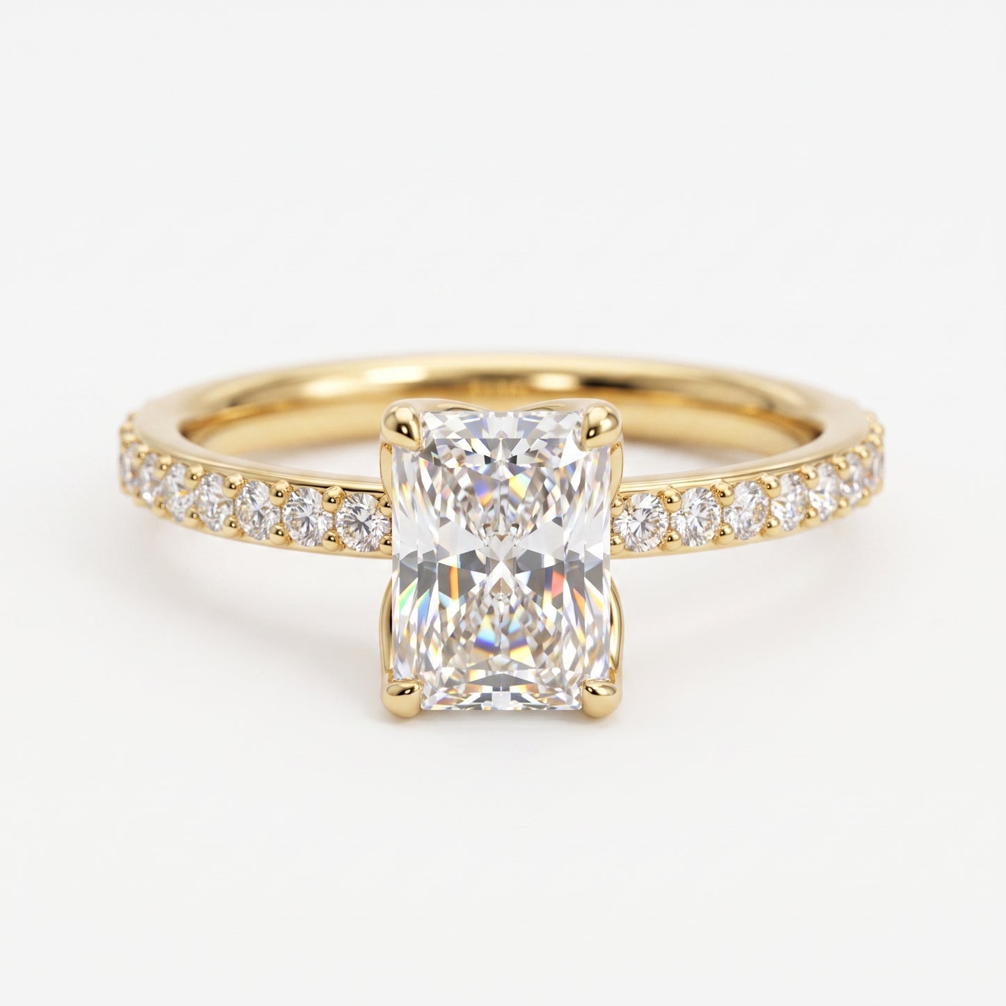 1.5 CT Radiant Cut Lab Grown Solitaire Hidden Halo Half Eternity Engagement Ring