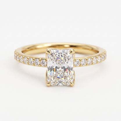 1.5 CT Radiant Cut Lab Grown Solitaire Hidden Halo Half Eternity Engagement Ring
