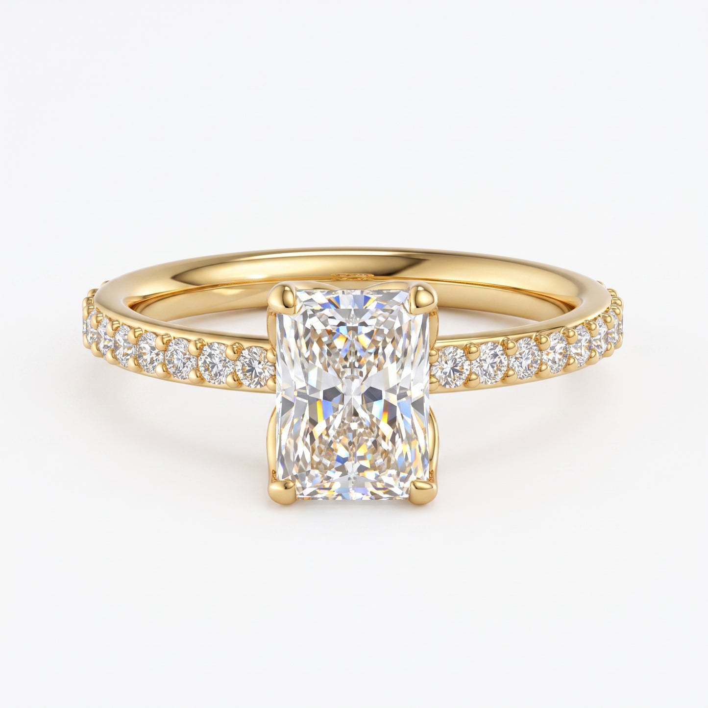 1.5 CT Radiant Cut Lab Grown Solitaire Hidden Halo Half Eternity Engagement Ring