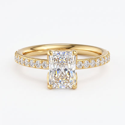 1.5 CT Radiant Cut Lab Grown Solitaire Hidden Halo Half Eternity Engagement Ring
