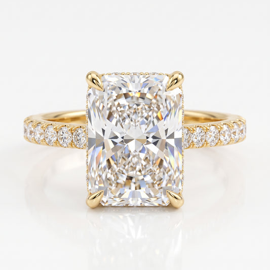 4.0ct Radiant Cut Solitaire Engagement Ring, Pave Setting Ring