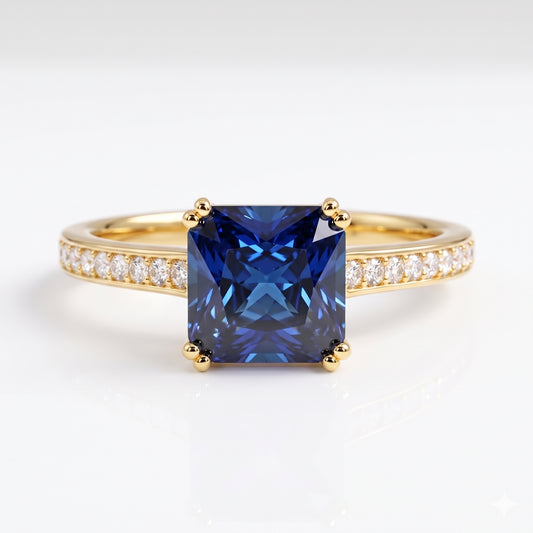 4.00ct Princess cut sapphire engagement ring