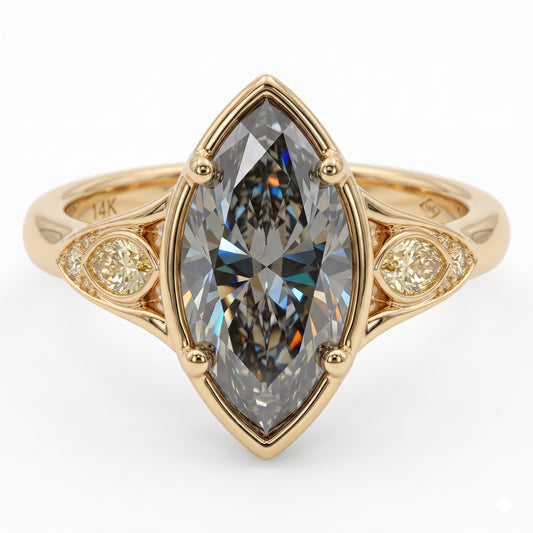 Vintage 1.5CT Marquise Cut Moissanite Engagement Ring