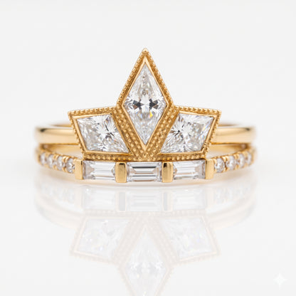 1.20ct Kite Cut Lab Grown Art Deco Three Stone Engagement Ring sets