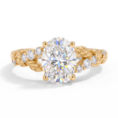 1.36 ct Oval Lab-Grown Diamond Vintage Art Deco Leaf Ring