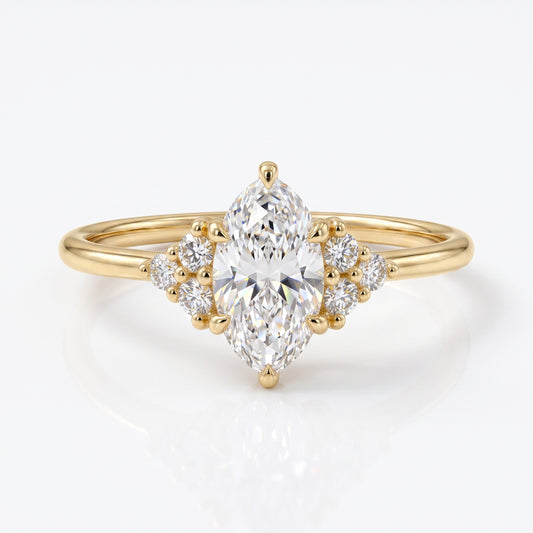 0.50ct Oval Cut Lab Grown Diamond Engagement Ring • Vintage Cluster Ring