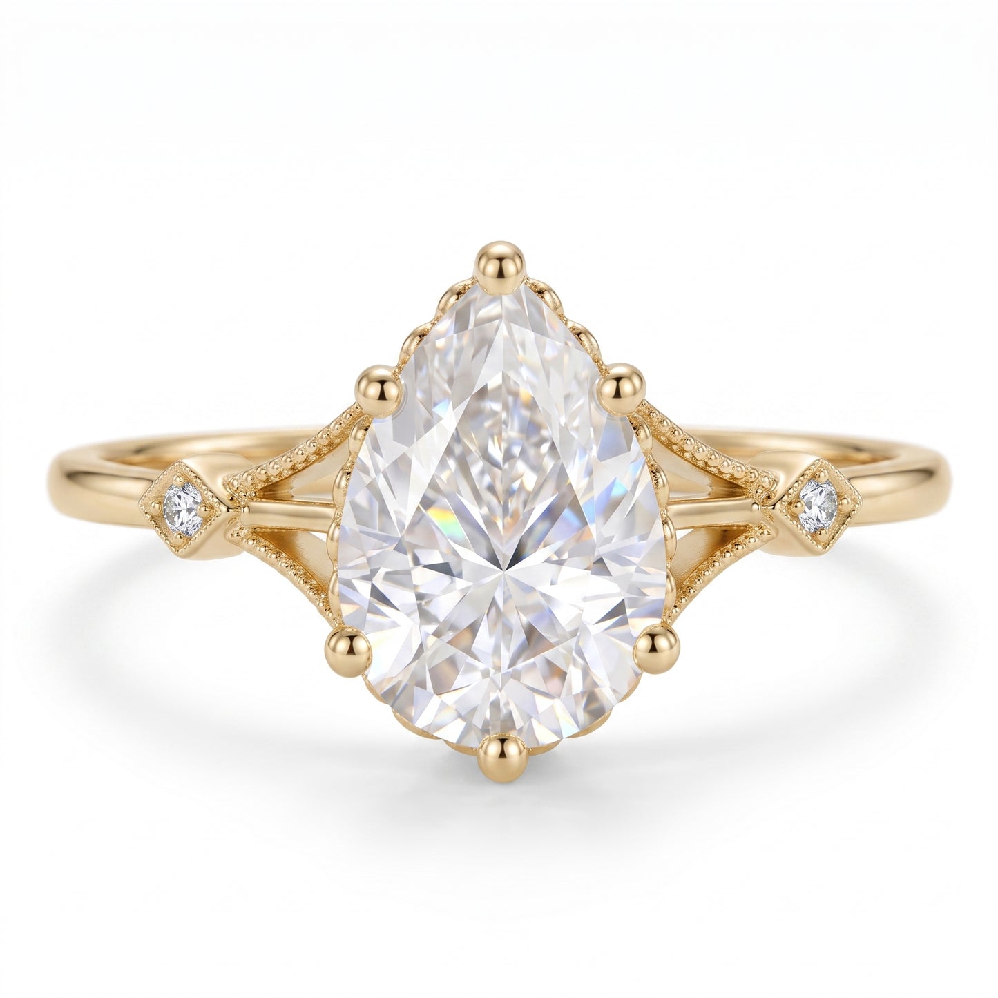 2.0ct Pear Cut Lab Grown Diamond Engagement Ring • Vintage Art Deco Inspired Ring