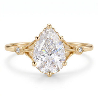2.0ct Pear Cut Lab Grown Diamond Engagement Ring • Vintage Art Deco Inspired Ring